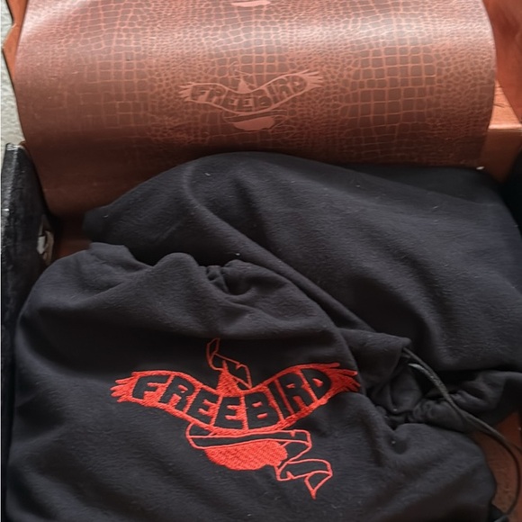 freebird Burgundy Croc-Embossed Leather Ankle Boots with Studded Buckles - Picture 7 of 8